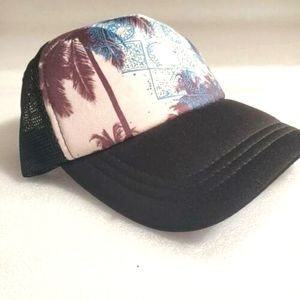 O’Neill Palm Tree Black Blue Adjustable Unisex Mesh Foam Trucker Hat Snap Back